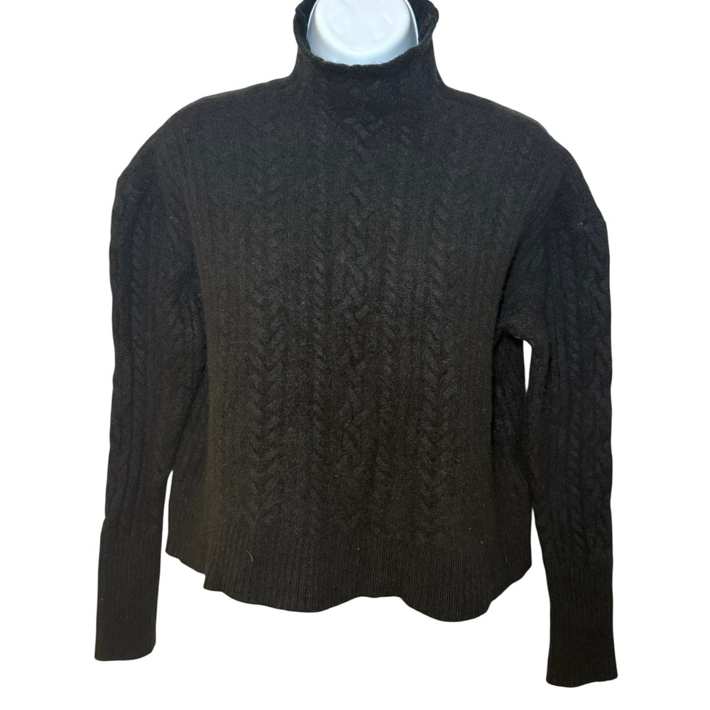 Lauren Ralph Lauren Wool Cashmere Cable Knit Mock Neck Sweater Black Womens M